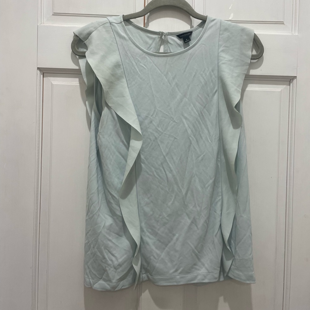 Ann Taylor Soft Blue Ruffle Sleeve Blouse